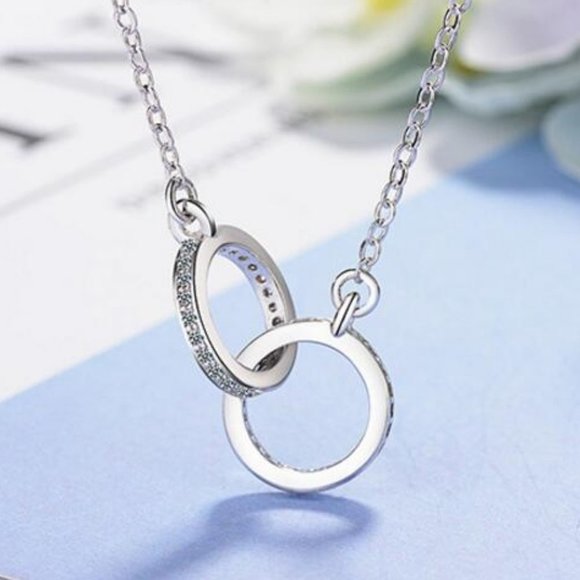 *NEW Rose Gold/925 Silver Diamond Circle Necklace - Picture 2 of 7